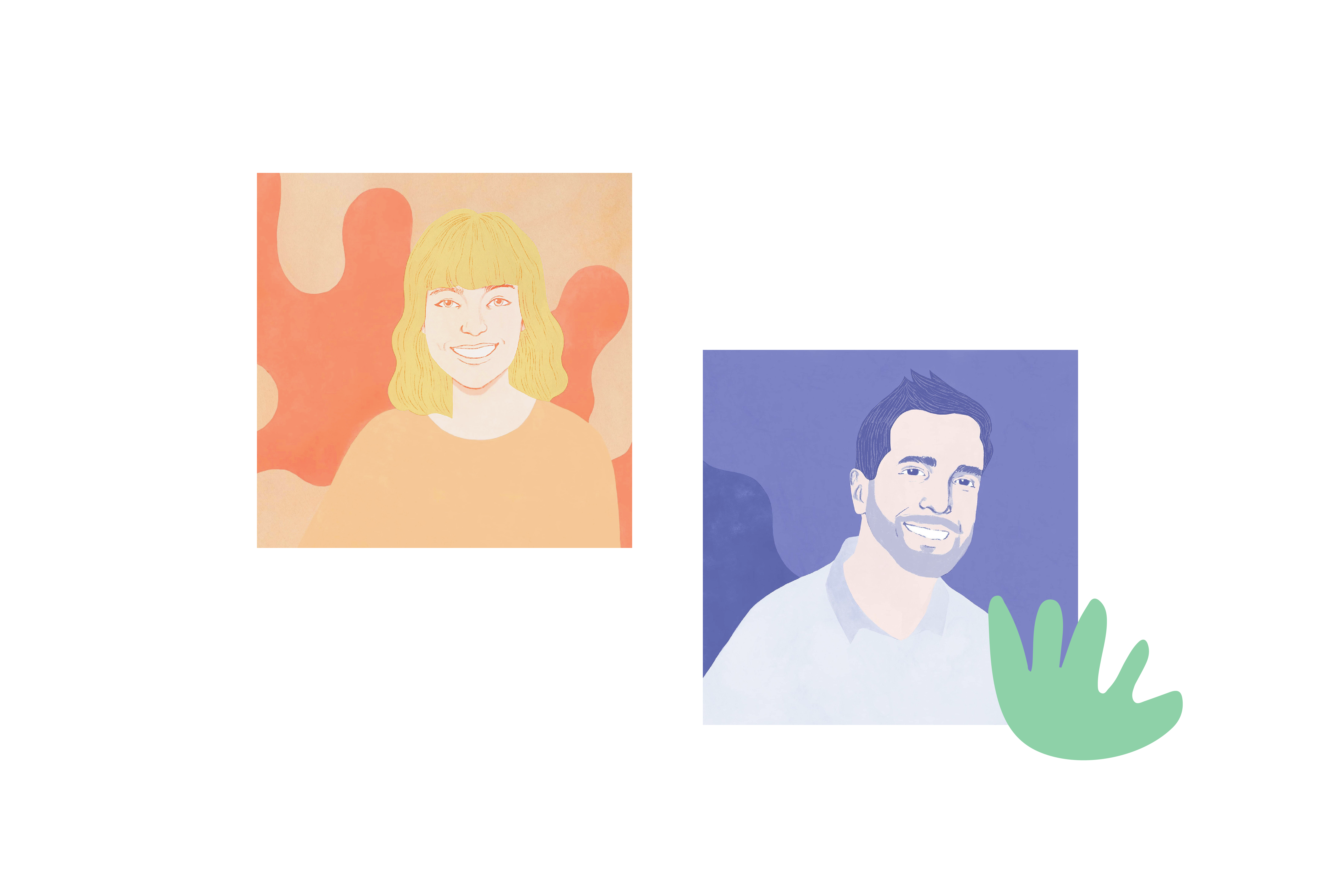 Portraits graphiques des co-propriétaires de l'organisation Les Zailés, réalisés pour le site Web de la marque.